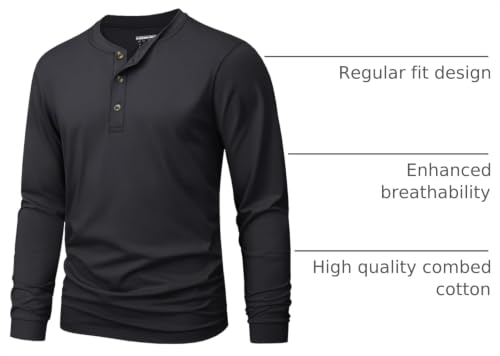 Image of MAGNIVIT Men's Long Sleeve Henley Shirts Cotton 3-Button Spring Casual T-Shirts Solid Color Soft Basic Tops 2026