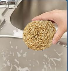 Image of 6 pcs Brass Ball Scrubber for Kitchen Scrub Pots Dishes Wall Tub Cleaner Household Cleaning Supplies