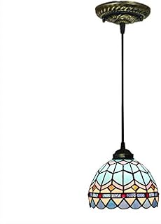 Tiffany Style Hanging Pendant Lighting Ceiling, Mediterranean Multicolor Pattern Stained Glass Lampshade Chandelier Light Fixture Antique Decor Game Living Dining Room Kitchen E26/E27