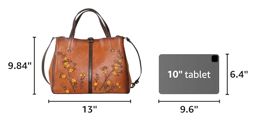 Image of Genuine Leather Satchel for Women Top Handle Bags Handmade Purse Vintage Embossed Leather Crossbody Handbags Hobo Bag