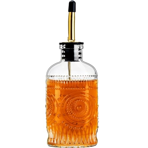 PARACITY Glass Coffee Syrup Dispenser Bottles 7 OZ Simple Syrup Bottles with Metal Pour Spout Syrup Dispenser for Coffee Bar Accessories for Maple Honey Syrup Oil and Sauces