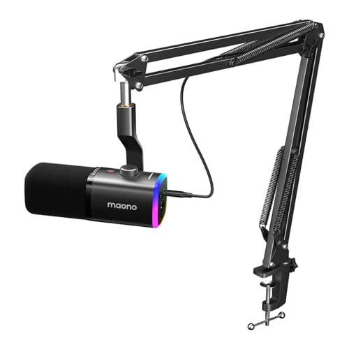 MAONO XLR-USB Streaming Mikrofon mit Arm: Dynamisches Mikrofon mit Software, Stummschalttaste, Gain-Regler, für Podcast, PC Gaming, Aufnahme, YouTube-Inhaltserstellung, Chat, PS4-5 Mac Mixer (PD100XS)