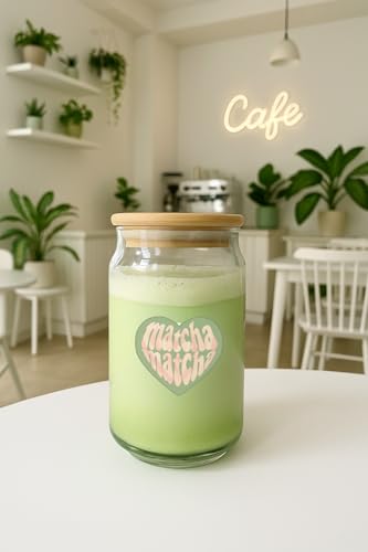 Image of THE UMBRELLA STORE Glass Tumbler Bamboo Lid and Straw, Coffee Tumbler, Reusable Glass (Matcha)