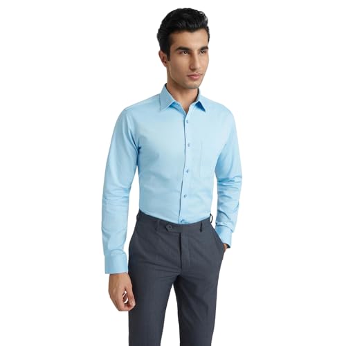 Image of Raymond Men Slim Fit Structure Pattern Pure Cotton Semi Cutaway Collar Full Sleeve Formal Shirt