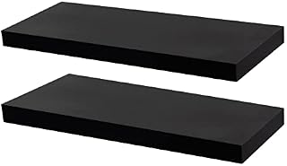 Harbour Housewares 2x Black 60cm Floating Wall Shelves Set Easy to Install Shelf Office, Bedroom, Living Room Storage Wall Mounted Shelves