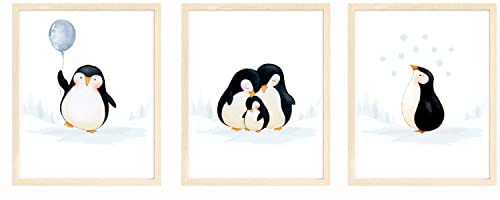 bumbleboo Baby Penguin Nursery Wall Prints, Play...