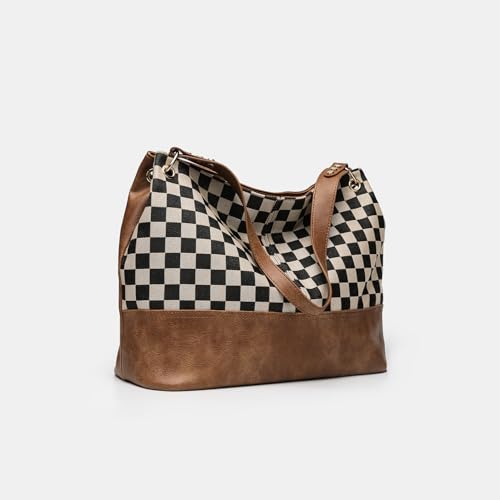 Bolso tote a cuadros grande de mujer para uso diario miniatura 6