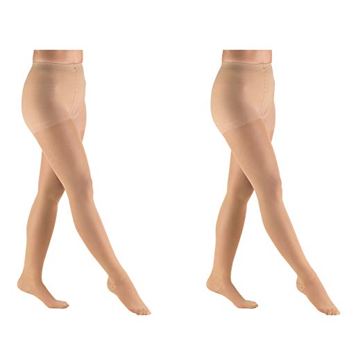 Image of Truform Sheer Compression Pantyhose, 20-30 mmHg, Women's Shaping Tights, 20 Denier, Beige, Medium (Pack of2)
