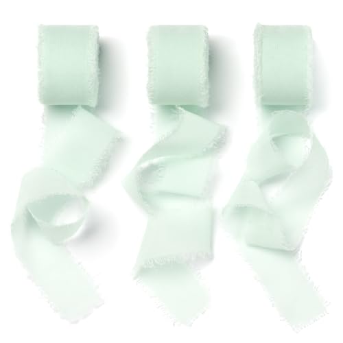 AOKSUNOVA Chiffonband, 2,5 cm x 18,9 m, Geschenkband, Chiffon-Schleifenband, breites Quasten-Hochzeitsband