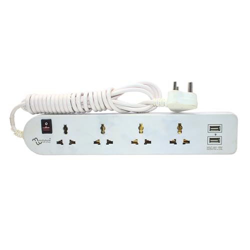 Image of MULTYBYTE 4 Socket 2 USB Port Outlet Extension Board, High Speed, Fast Charging- Power Strip, Surge Protector, 2M Cable Shockproof Fire-Retardant, Multipurpose Use Spike for Home & Office
