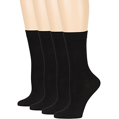 7BigStars Women Bamboo Dress Socks - Solid and Patterned Crew Fit, 4 Pairs Breathable Seamless Socks for Work or Daily Wear
