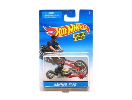 pour Hot Wheels Moto Hammer Sled - Motorcycle Noir et Rouge + Figurine - Set vehicule Miniature Collection 1:64 avec Carte