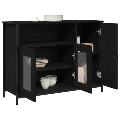 vidaXL Aparador Negro de Roble con Puertas de Cristal para Comedor, de Madera Ingenierada. Tiene Amplio Espacio para Guardar Cosas. Mesa Buffet estilosa, Mide 100 x 35 x 75 cm. Diseño Moderno, Ideal