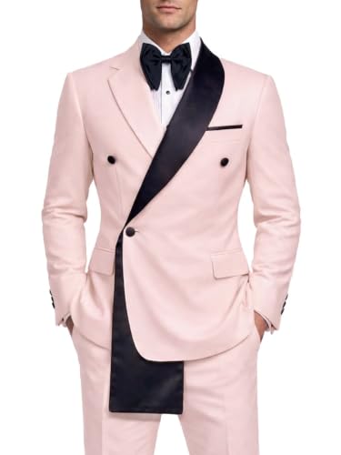 YBASHEM Men's Slim Fit Tuxedo Pink Contrast Lapel One Button Dinner Jacket