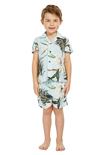 Matching Boy and Girl Siblings Hawaiian Luau Muumuu Outfits in Wispy Cereus Light Blue4