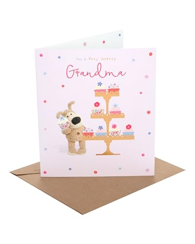 Boofle | Birthday Card for Grandma Stood with a Big Cake Stand
