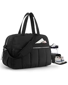BAGSMART Womens Gym Bag, 42L Travel Holdall Duffle with Wet Pocket, Lightweight Carry on Hand Luggage Cabin Bag with Trolley Sleeve, Water Resistant, Black