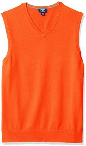 Cutter & Buck Men's Cotton-Rich Lakemont Anti-Pilling V-Neck Sweater Vest, College Orange, Medium