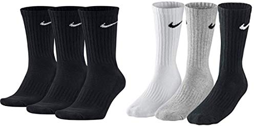 Nike SX4508 - 6 pares de calcetines para hombre y mujer, blanco o negro o gris Negro, blanco, gris, negro. 34/38 EU