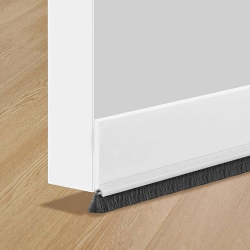 2 Pcs Draught Excluder for Doors 100cm White Door Brush Strip Self-Adhesive Cuttable Draft Excluder for Doors Energy Saving Sound Insulation Blocking Cold Air Dust and Insects