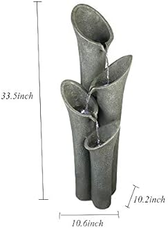 BBabe 4-Tier Faux Stone LED Floor Fountain, 33.5 Inch Waterfall Outdoor Fountain LED Illuminated Water Feature for Patio Garden