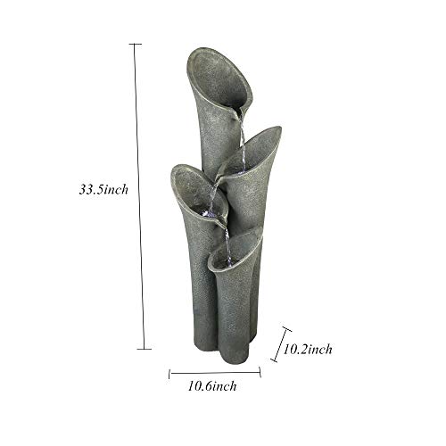 BBabe 4-Tier Faux Stone LED Floor Fountain, 33.5 Inch Waterfall Outdoor Fountain LED Illuminated Water Feature for Patio Garden