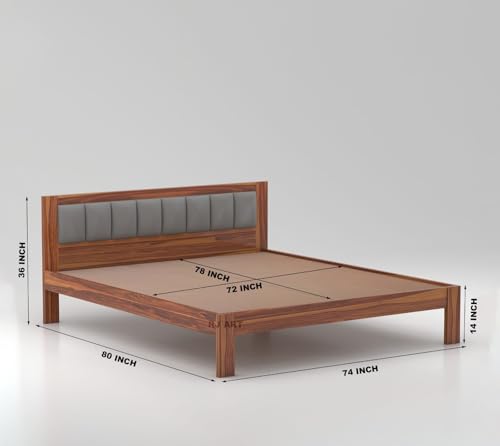 Image of Sheesham Wood King Size Bed Without Storage | Wooden Double Beds Cot for Bedroom Furniture | Palang Double Bed for Hotels (DIY- Customer Side Self Assembly) 1 Year Warranty - Honey