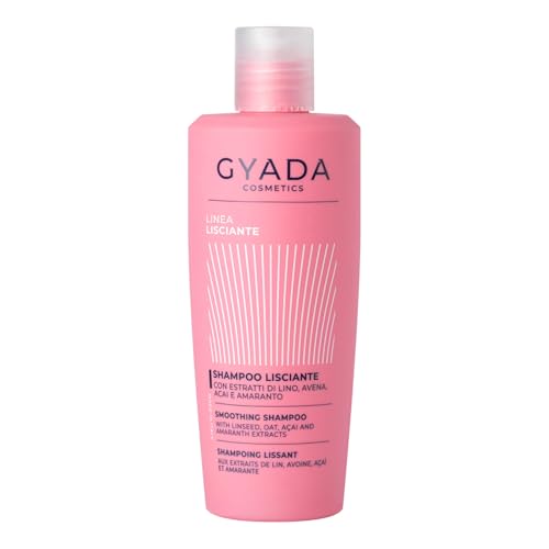 GYADA COSMETICS, Shampoo Lisciante, Delicato, Soffice Schiuma per Capelli Setosi e Facili da Pettinare, con Estratti di Lino, Avena, Acai e Amaranto, 250 ml