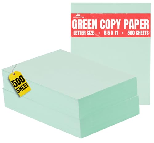 Impresión, Office Product 1InTheOffice Papel de copia de color, papel de copia verde, papel de impresión 8.5 x 11, tamaño carta, verde, densidad de 20 libras, (500 hojas)