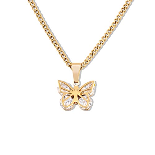 18K Gold Plated Butterfly Necklace, Dainty Cute Butterfly Pendant Necklace for Women, Minimalist Cubic Zirconia Jewelry, Anniversary Birthday Valentine's Day Christmas Gift