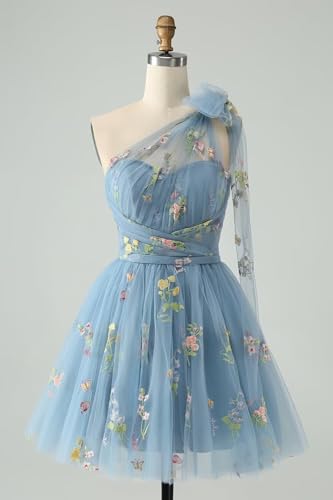 One Shoulder Tulle Homecoming Dresses for Teens Flowy Short Flower Embroidery A-line Evening Party Dresses for Women2