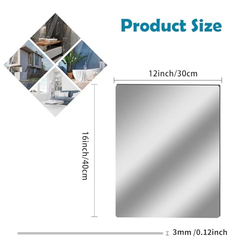 Image of 2 Pcs 12 x16 Inch Acrylic Mirror Sheet, 1 /8 Inch Thick Opaque Glossy Mirror, Plexiglass Mirror Sheets with Protective Film, Rigid Mirror Acrylic Sheets for Sawing, DIY, Laser Cutting and Engraving