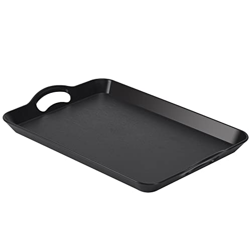 Plastic Serving Tray With Handles, 3 Pack Serving Trays For Breakfast/Coffee, Serving Platter Set, Black, 16.5"X 11" #TOP5