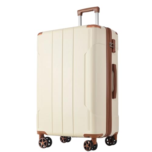 28''Hardshell Luggage with TSA Lock, Lightweight and Durable ABS Suitcase with Double Wheels, Expandable Checked Luggage, Single Travel Suitcase, Beige