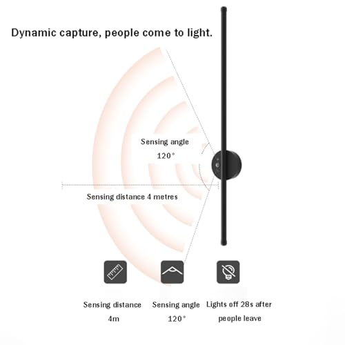 Aplique de pared LED con sensor de movimiento lámpara recargable USB negra de 60cm para armario 3