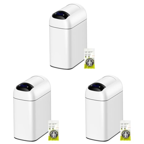 Image of EKO Astro Slim Sensor Trash Can, 10L / 2.6 Gallon Touchless Garbage Bin with Soft-Close Retractable Wing Lid, Motion Sensor Stainless Steel Garbage Can for Bathroom, Kitchen, Office, Waterproof, White