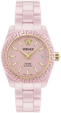 Versace DV One Collection Luxury Womens Watch Timepieces with a Pink Bracelet and Dial Featuring a Pink Ceramic Case