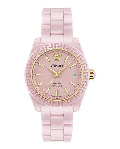 Versace DV One Collection Luxury Womens Watch Timepieces with a Pink Bracelet and Dial Featuring a Pink Ceramic Case