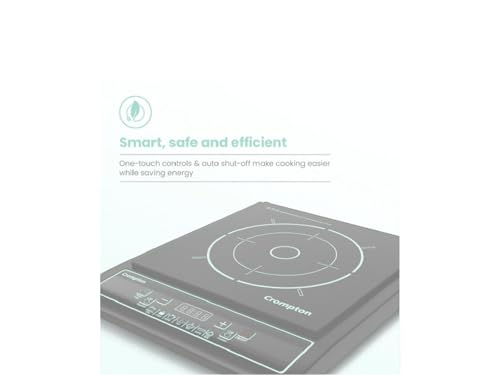 Image of Crompton Instaserve 1200W Induction Cooktop with 11 Feather Touch Buttons | 8 Pre-Set Cook Menus | Overvoltage Protection | Energy Efficient Electric Cooker for Kitchen