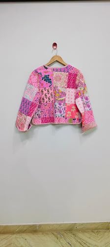 Unique Reversible Pink Handmade Women's Kantha Jacket in Large Size - Perfect Blend of Tradition and Style! - Image 8