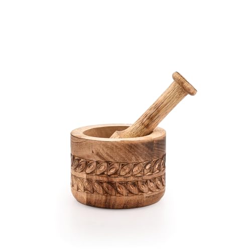 Hanol Mortier et pilon en bois de manguier – Broyeur de pilules fabriqué à la main, moulin à épices et herbes – Cadeau de pendaison de crémaillère...