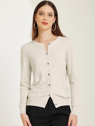 Image of Allegra K Women's Lightweight Button Cardigan Crewneck Long Sleeve Sweaters