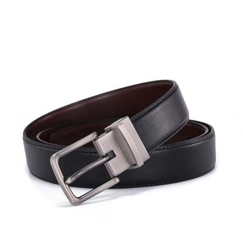 Men's Pin Buckle Belt,Pure Leather,Pinhole Swivel Buckle,Reversible,125cm,Black2