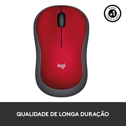 Mouse sem fio Logitech M185 2.4GHz com receptor USB, Design Ambidestro Compacto, Conexão USB e Pilha Inclusa - Vermelho glide