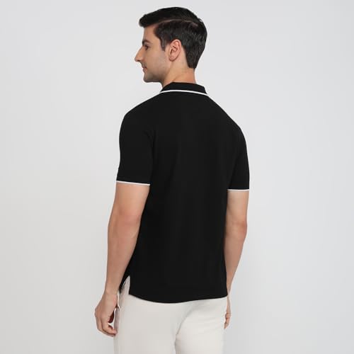Image of Park Avenue Men Slim Fit Solid Pattern Cotton Polyester Blend Half Sleeve Polo Neck Casual T-Shirt