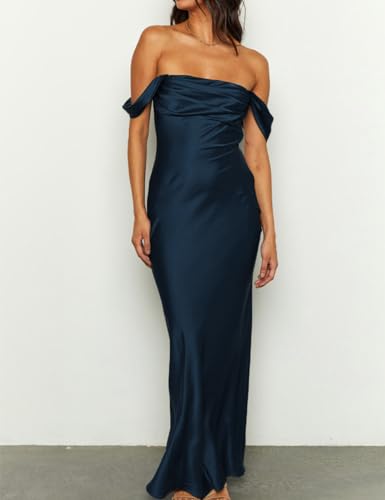 Realtix Elegant Satin Off The Shoulder Ruched Backless Maxi Dress for Women Strapless Tube Sleeveless Bridesmaid Dresses4