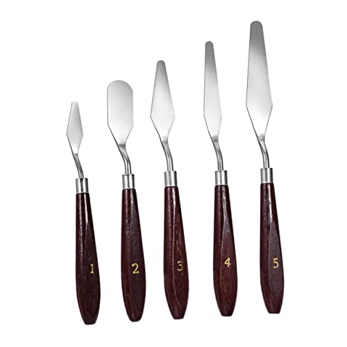 Housoutil 5Pcs Stainless Steel Spatula with Random Handle Color Durable Metal Knives for Oil Painting Painting Accessories for Artists Students and Creative Hobbyists