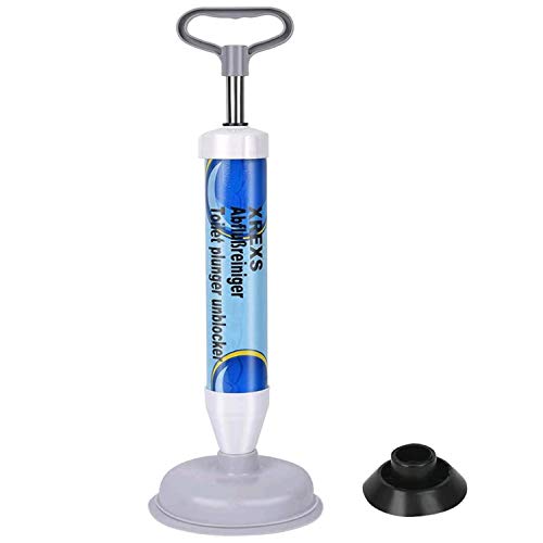 XREXS Automático Toilet émbolo Aire émbolo Potente émbolo de Drenaje con 2 Tazas de Aspiración, Bomba de Aire Blaster, Tubo de Aire de Alta Presión Bomba de Drenaje Blaster Desatascador (Azul) Cover