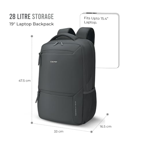 Image of Gear Armour 19 inch /28L Large Faux Leather Anti Theft Water Resistant Laptop Backpack with Raincover | Travel Backpack | Casual Backpack for men /women (Grey)