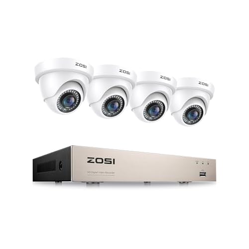 ZOSI 3K Lite 8CH H.265+ Home Security Camera System with AI Human/Vehicle Detection,Night Vision,5MP Lite 8 Channel CCTV DVR,4pcs 1080P 1920TVL 2MP Outdoor Indoor Surveillance Dome Cameras (